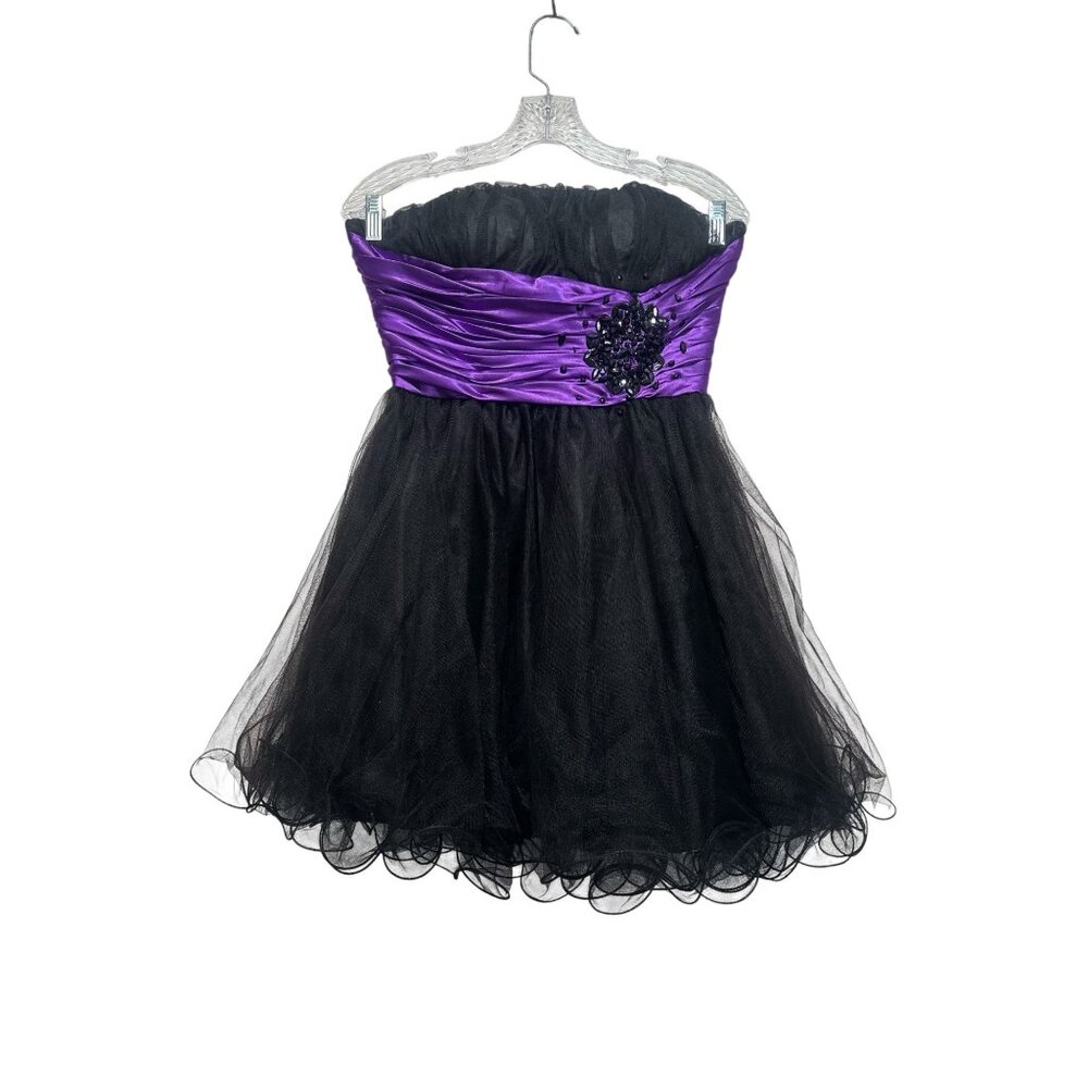 Dancing Queen Fit Flare Mini Dress Medium Chiffon Strapless Black Prom Fairy